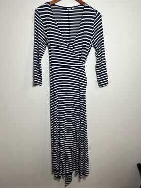 GAP Navy and White Striped Wrap Maxi Dress